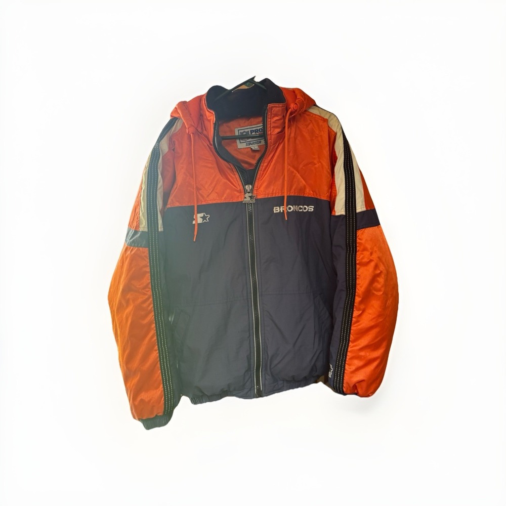 Vintage NFL Pro Line Starter Jacket Denver Broncos Navy Orange Mens Large 90s